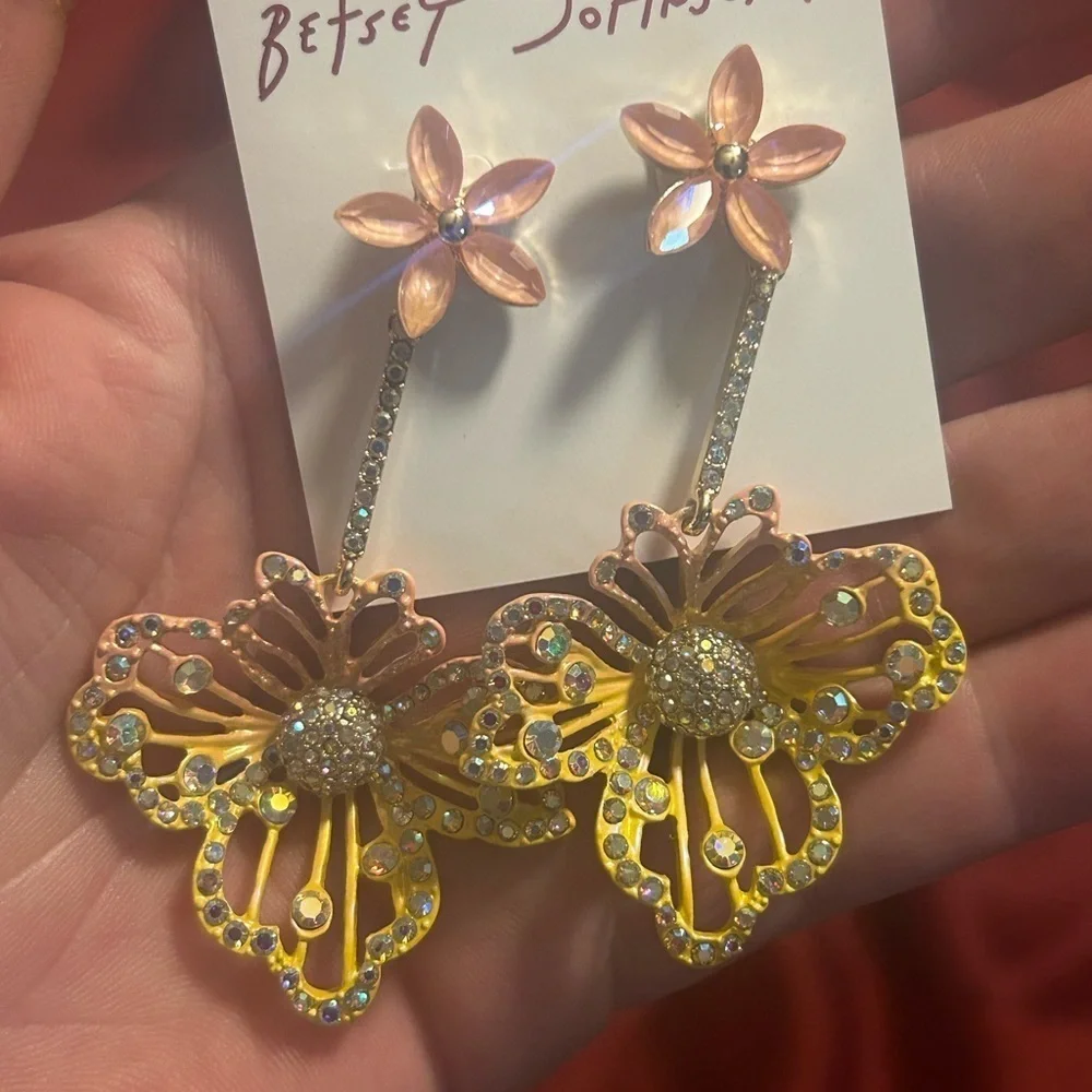 Betsey Johnson yellow and Pink Floral Drop Earrings